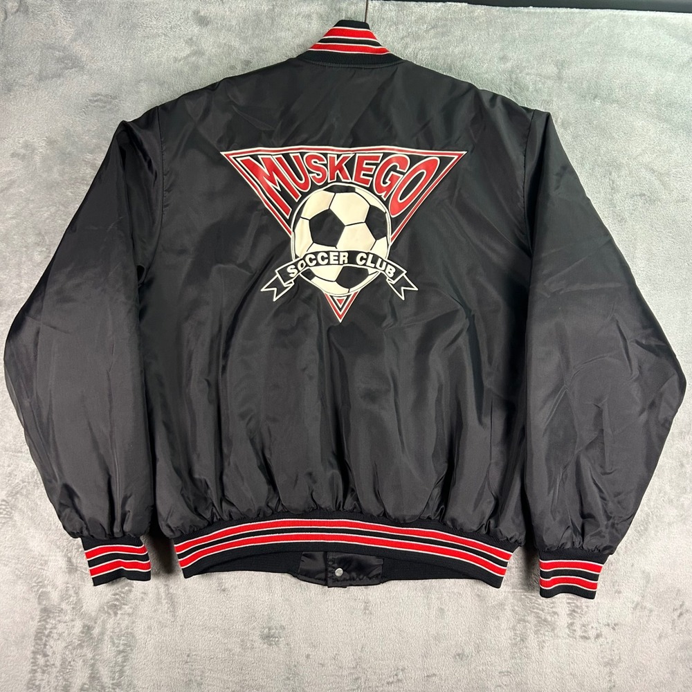 Vintage Birdie Muskego Soccer Club Bomber Jacket Milwaukee Kickers Black Large
